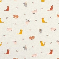 Cotton Jersey Cats And Little Flowers – Natural/light Grey