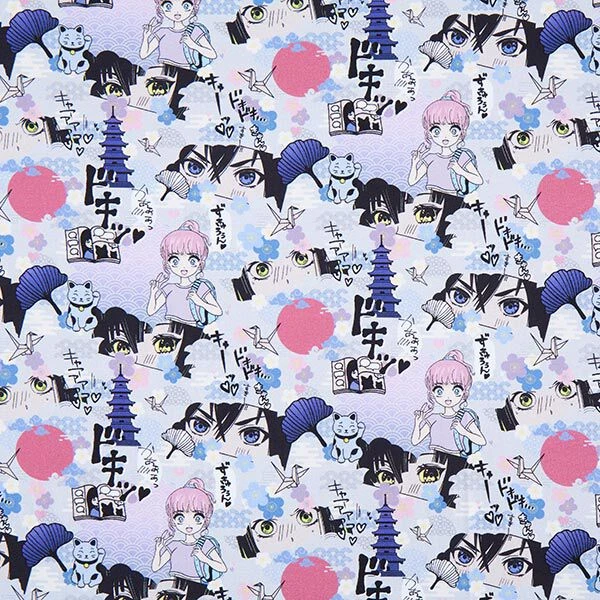 Cotton Jersey Manga World Digital Print – Silver Grey 3 Cotton Jersey Manga World Digital Print – Silver Grey