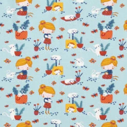 Cotton Jersey Cuddly Cats – Sky Blue