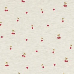 Cotton Jersey Cherries And Hearts – Natural/light Grey