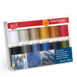 Denim Sewing Thread Set [ 100m | 12 Pieces ] | Gütermann Creativ – Colour Mix