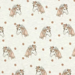 Cotton Jersey Glitter Horses And Flowers – Natural/silver