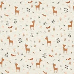 Cotton Jersey Happy Woodland Animals – Natural/light Grey