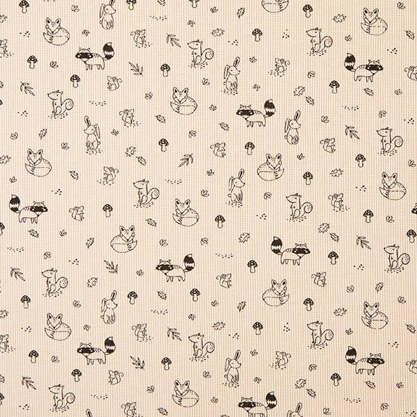 Waffle Jersey Woodland Animals – Natural/black 3 Waffle Jersey Woodland Animals – Natural/black
