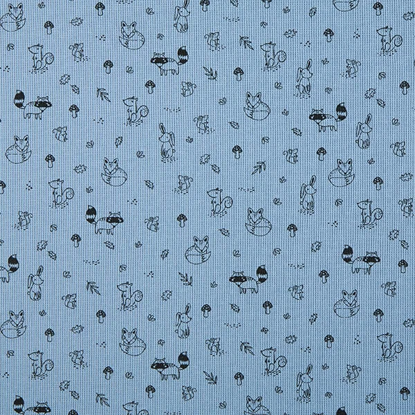 Waffle Jersey Woodland Animals – Steel Blue/black 3 Waffle Jersey Woodland Animals – Steel Blue/black