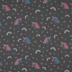 Cotton Jersey Neon Unicorns And Rainbows – Anthracite