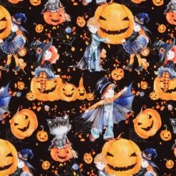 Cotton Jersey Halloween Digital Print – Black