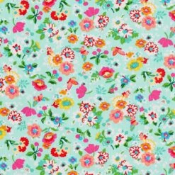 Coated Cotton Cute Flowers – Sky Blue