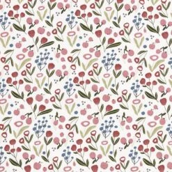 Cotton Jersey Flower Meadow With Little Apples– Offwhite