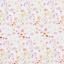 Waffle Jersey Watercolour Flower Meadow Digital Print– White