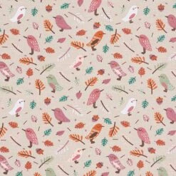 Cotton Jersey Birds In A Shower Of Leaves– Silk Grey