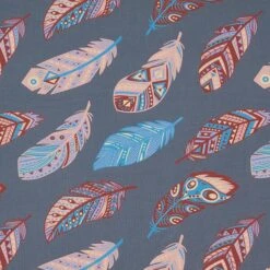 Cotton Jersey Colourful Feathers – Blue Grey