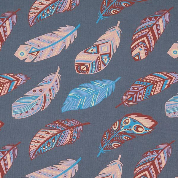 Cotton Jersey Colourful Feathers – Blue Grey 3 Cotton Jersey Colourful Feathers – Blue Grey