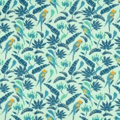 Bamboo Jersey, Birds & Leaves – Pastel Green
