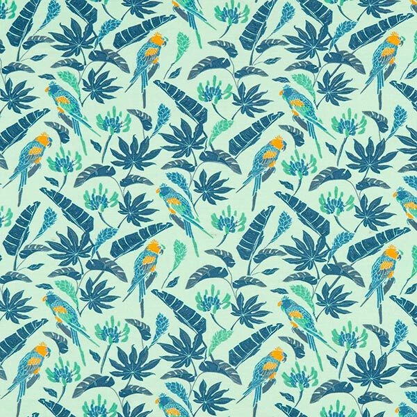 Bamboo Jersey, Birds & Leaves – Pastel Green 3 Bamboo Jersey, Birds & Leaves – Pastel Green