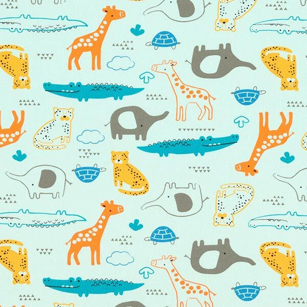 Cotton Jersey Jungle Animals – Mint 3 Cotton Jersey Jungle Animals – Mint