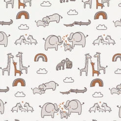 Cotton Jersey Steppe Animals And Rainbows – White