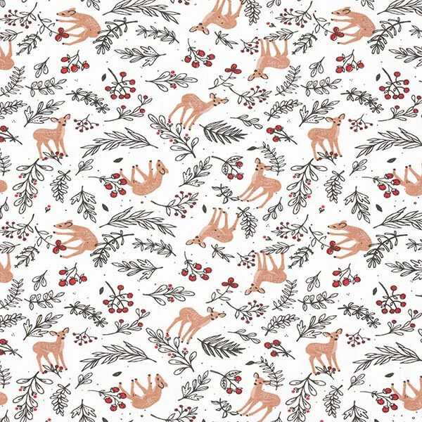 Cotton Jersey Deer In The Forest – White 3 Cotton Jersey Deer In The Forest – White