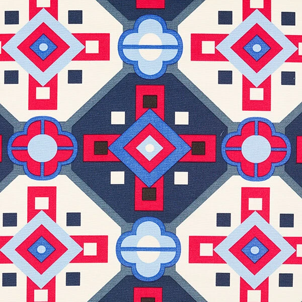 Retro Pattern Cotton Viscose Blend – Blue/red 3 Retro Pattern Cotton Viscose Blend – Blue/red