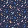 Cotton Jersey Birds In A Shower Of Leaves– Navy Blue