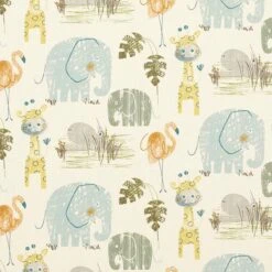 GOTS Cotton Cretonne Cute Savanna Animals – White