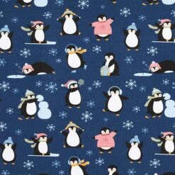Cotton Jersey Winter Penguins Digital Print – Navy Blue