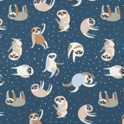 Cotton Jersey Sloths Practising Yoga – Blue Grey