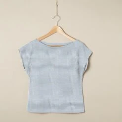 Narrow Stripes Cotton Jersey – Cashew/light Blue -Tailor Supplies Sales Store BSZ064 19