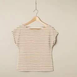 Narrow & Wide Stripes Cotton Jersey – Cream/cinnamon -Tailor Supplies Sales Store BSZ064 26