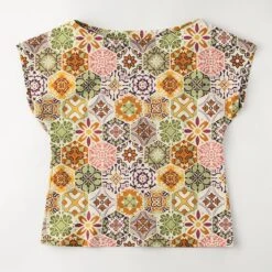 Viscose Jersey Boho Tiles – Natural/green -Tailor Supplies Sales Store BSZ065 26