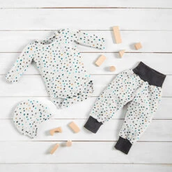 Cotton Jersey Colourful Polka Dots – White/petrol -Tailor Supplies Sales Store BSZ428 14