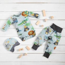 Cotton Jersey Animals On Holiday – Baby Blue -Tailor Supplies Sales Store BSZ428 74