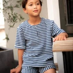 Terry Cloth Jersey Stripes – Denim Blue -Tailor Supplies Sales Store LB01 2