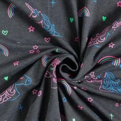 Cotton Jersey Neon Unicorns And Rainbows – Anthracite -Tailor Supplies Sales Store SZ00 143