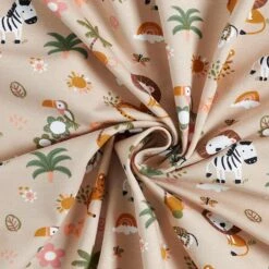 GOTS Cotton Jersey Cute Jungle Animals – Cashew -Tailor Supplies Sales Store SZ00 155