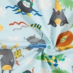 Cotton Jersey Animals On Holiday – Baby Blue -Tailor Supplies Sales Store SZ00 156