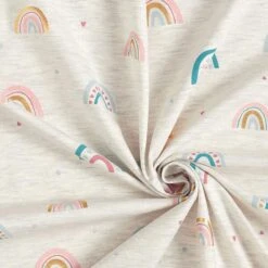 Cotton Jersey Rainbows Foil Print – Natural/light Grey -Tailor Supplies Sales Store SZ00 20