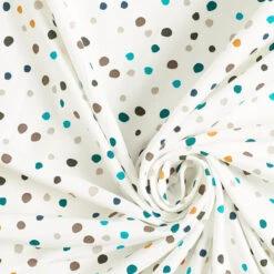 Cotton Jersey Colourful Polka Dots – White/petrol -Tailor Supplies Sales Store SZ00 24