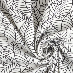Illustrated Leaves Cotton Jersey – White/black -Tailor Supplies Sales Store SZ00 242