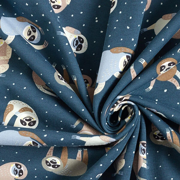 Cotton Jersey Sloths Practising Yoga – Blue Grey 5 Cotton Jersey Sloths Practising Yoga – Blue Grey - Image 3