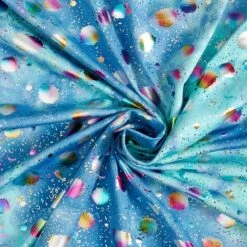 Foil Jersey, Batik Colourful Glitter Blobs – Blue -Tailor Supplies Sales Store SZ00 27