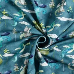 Cotton Jersey Watercolour Dragons Digital Print – Ocean Blue -Tailor Supplies Sales Store SZ00 282