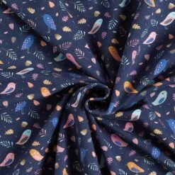 Cotton Jersey Birds In A Shower Of Leaves– Navy Blue -Tailor Supplies Sales Store SZ00 299
