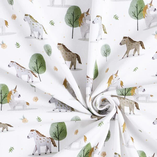 Organic Cotton Jersey Horses And Unicorns Digital Print – Offwhite 5 Organic Cotton Jersey Horses And Unicorns Digital Print – Offwhite - Image 3