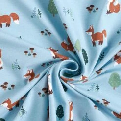 Cotton Jersey Fox In The Woods – Light Blue -Tailor Supplies Sales Store SZ00 302