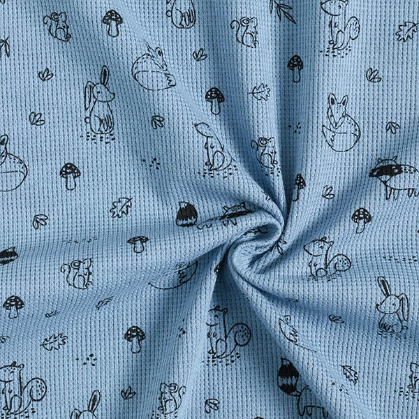 Waffle Jersey Woodland Animals – Steel Blue/black 5 Waffle Jersey Woodland Animals – Steel Blue/black - Image 3