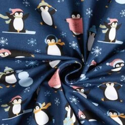 Cotton Jersey Winter Penguins Digital Print – Navy Blue -Tailor Supplies Sales Store SZ00 328