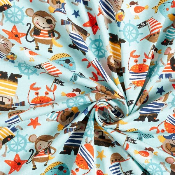 Cotton Jersey Pirate Animals– Aqua Blue 6 Cotton Jersey Pirate Animals– Aqua Blue - Image 4