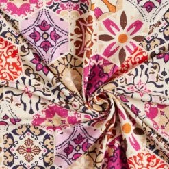 Viscose Jersey Boho Tiles – Natural/pink -Tailor Supplies Sales Store SZ00 348