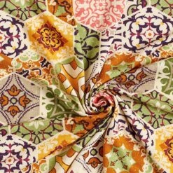 Viscose Jersey Boho Tiles – Natural/green -Tailor Supplies Sales Store SZ00 349